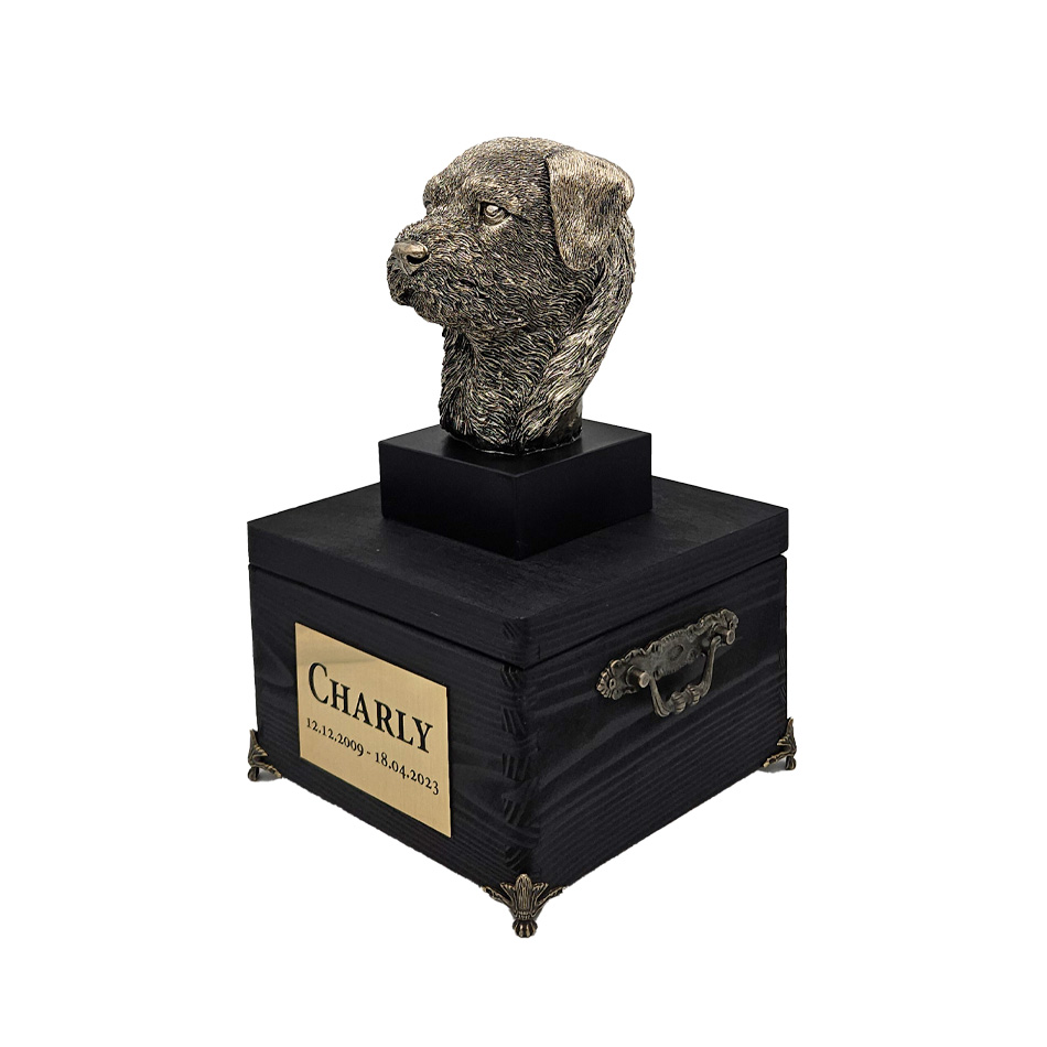 Hund Urne Border Terrier mit Statue und Gravur 05